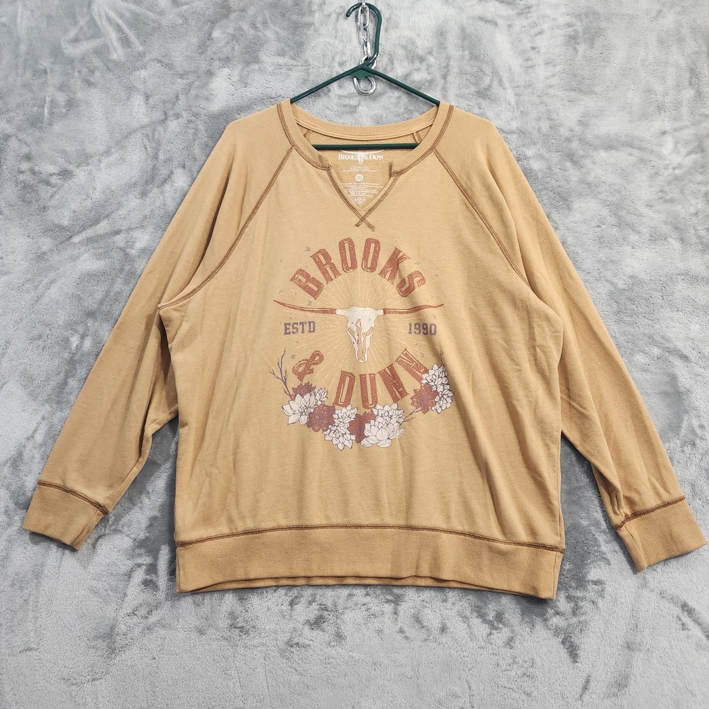 Brooks & Dunn Sweatshirt Womens XXL Beige Graphic Raglan Western Country Music